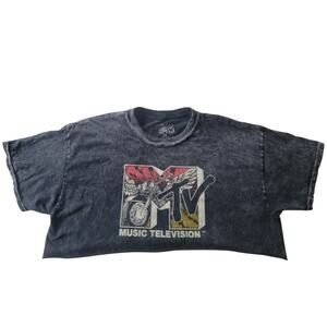 MTV Music Television Black Graphic Logo Cropped Tee 100% Cotton Men's 2XL Black